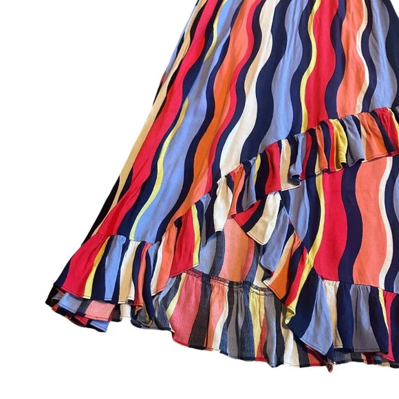 Plenty by Tracy Reese Rainbow Stripe Dress Surplice V-Neck Ruffle Size Small - Picture 4 of 11